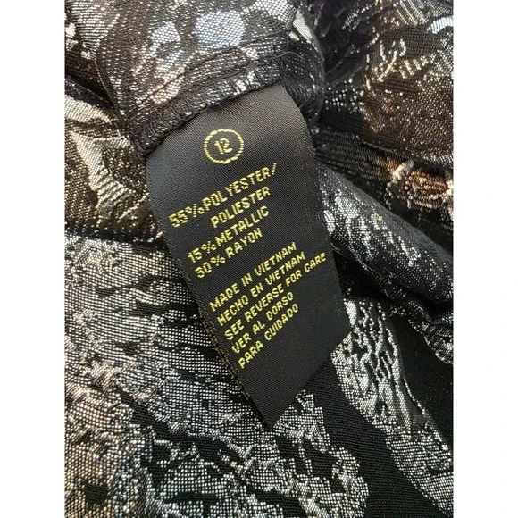 Shelby Nites Womens Silver Black Metallic Floral Jacquard A-Line Dress 12 - Picture 5 of 6